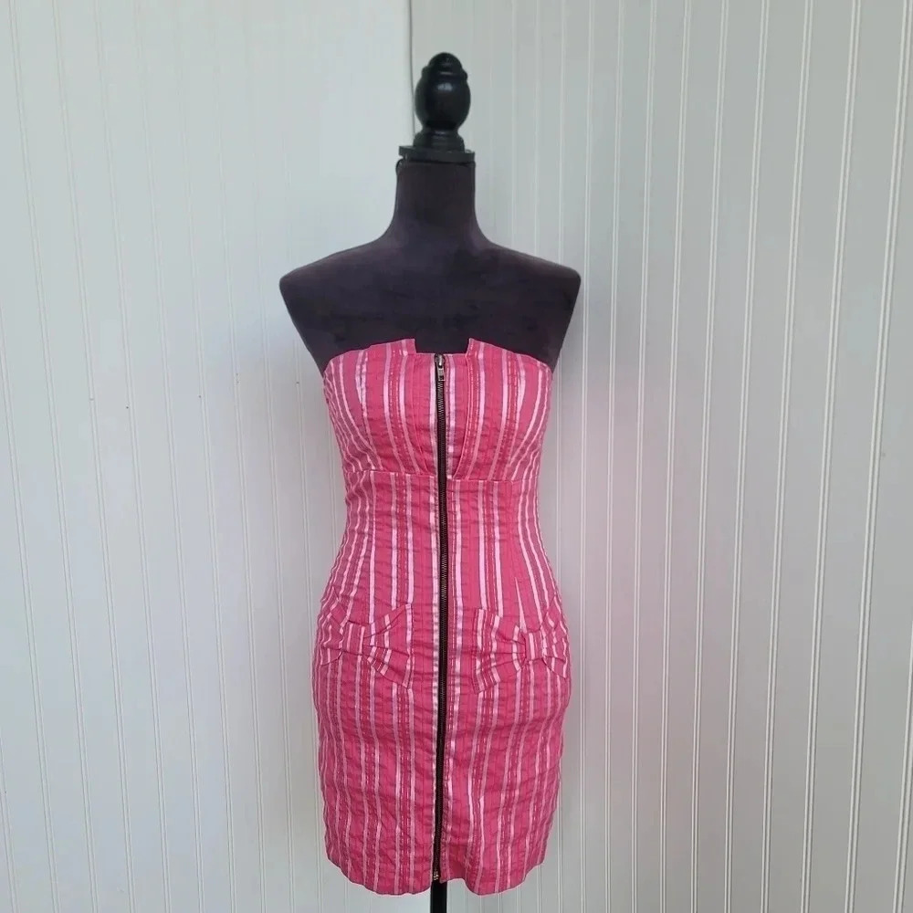 Momoco Dress Women Pink Strapless Short Stretch Casual Basic Zip Eur 36 Lined XS